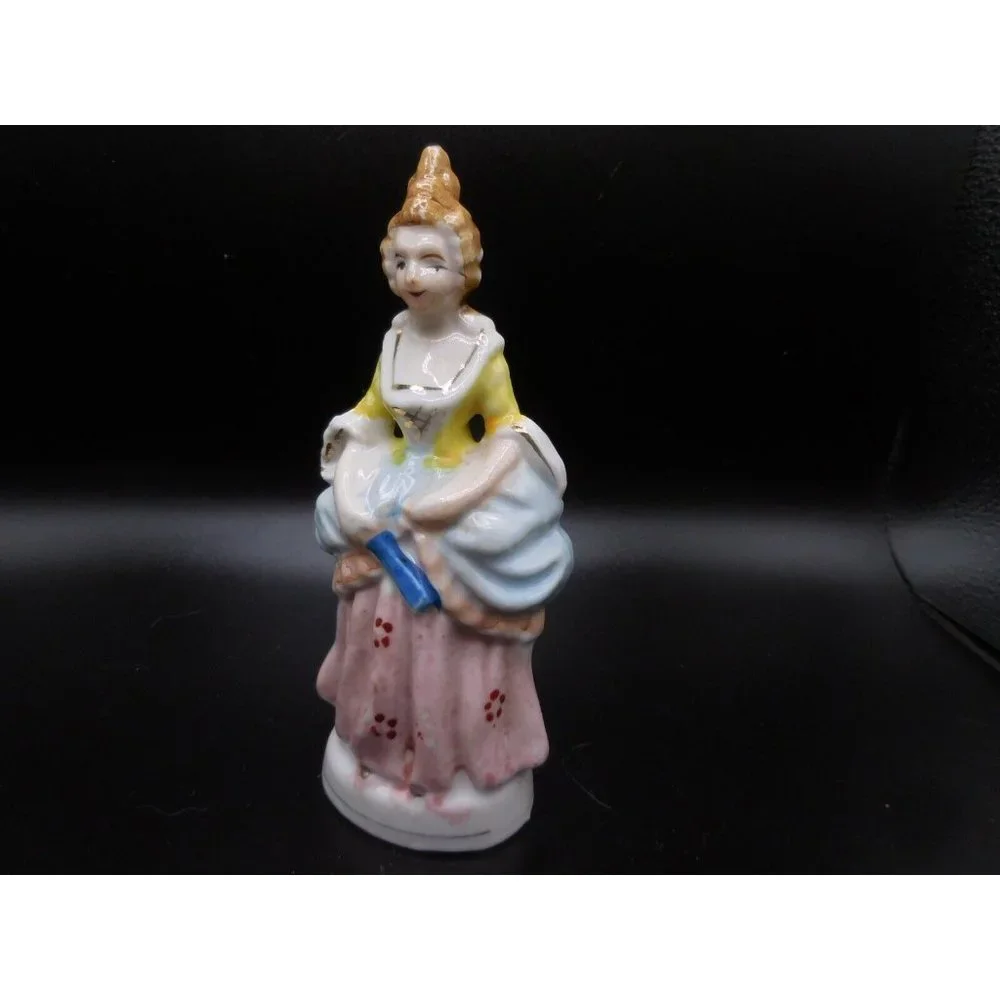 Vintage Occupied Japan Colonial Woman Figurine Pink Skirt Yellow Top 5 1/4
